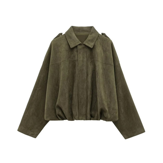 Amajé Oversized Suede Bomber Jacket  Minimalist Streetwear Style
