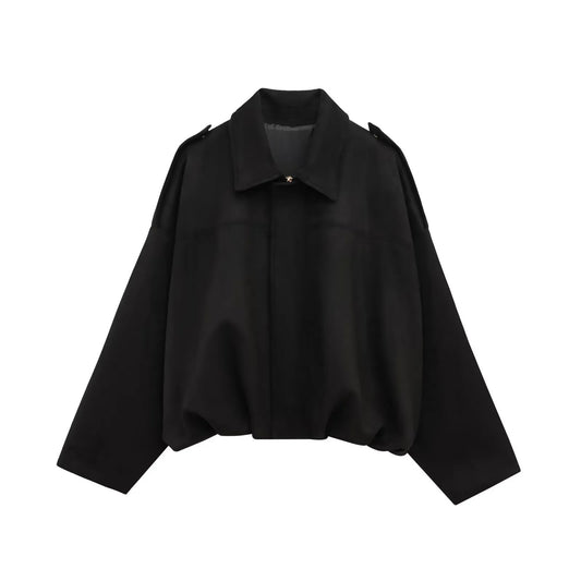 Amajé Oversized Suede Bomber Jacket  Minimalist Streetwear Style
